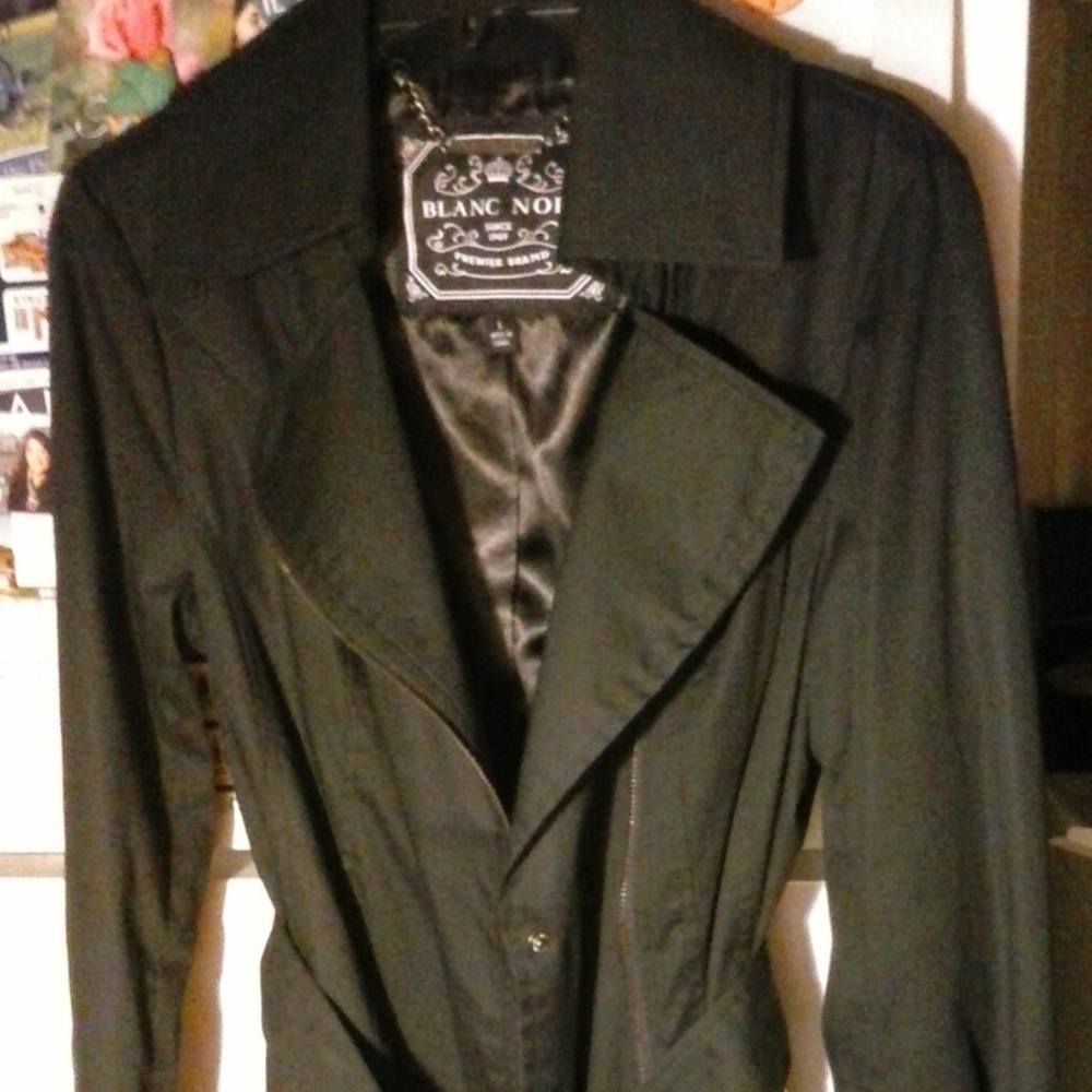 NWT Coat Black Belted Gunmetal Front-Zip Trench ' - Picture 6 of 7